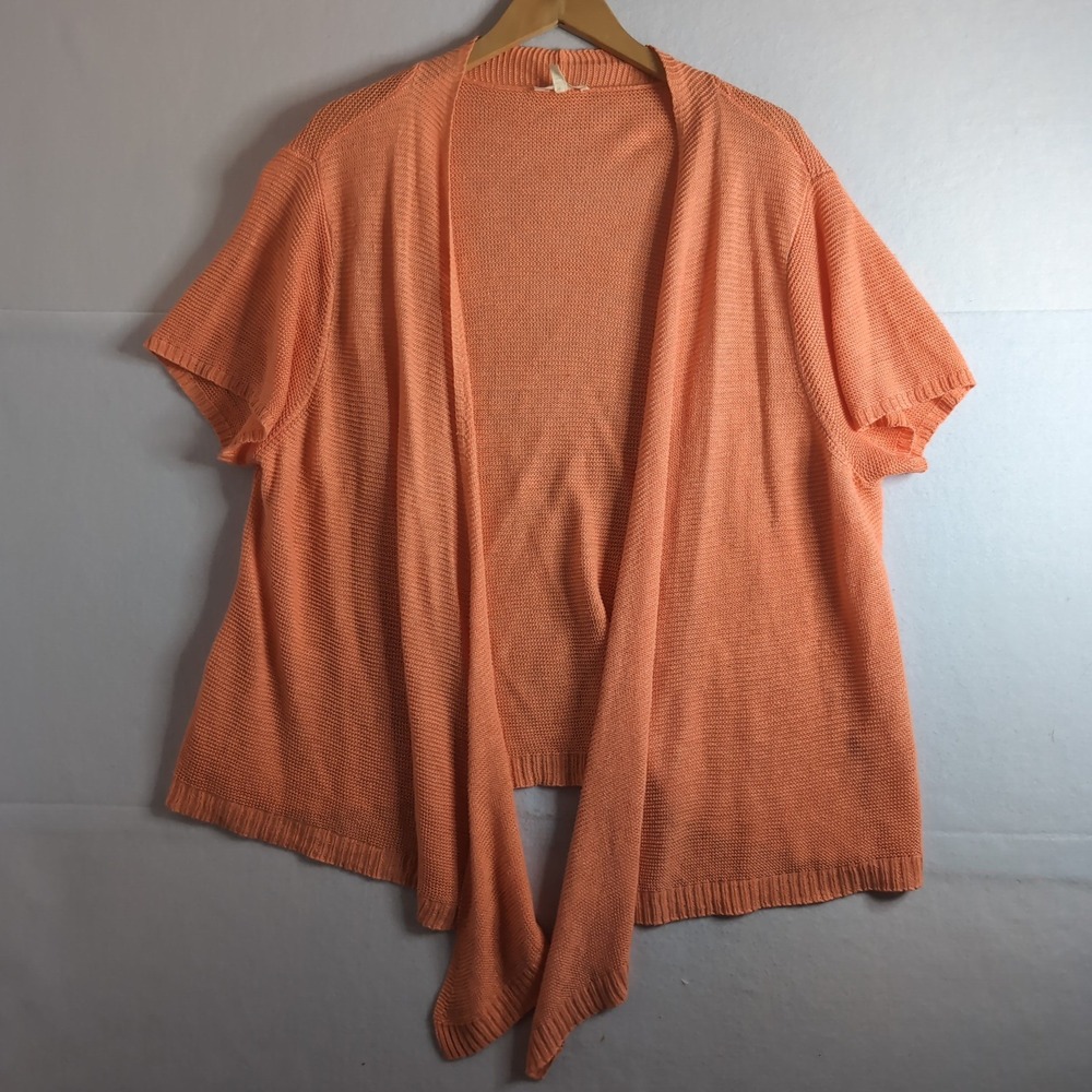 Eileen Fisher Woman 100% Linen Short Sleeve Open Cardigan Orange 3X S3FLL-4